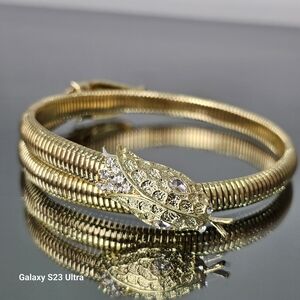 Gold Snake Necklace Crystal Rhinestone Serpent Pendant Statement Jewelry